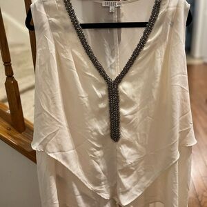 SPENSE  SEEDBEAD TRIM IVORY SILK-LIKE BLOUSE